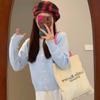 Korean Style Sweet Girly Knit Cardigan, Milk-Toned Gentle Outerwear for Petite Women, Trendy Spring/Autumn Top