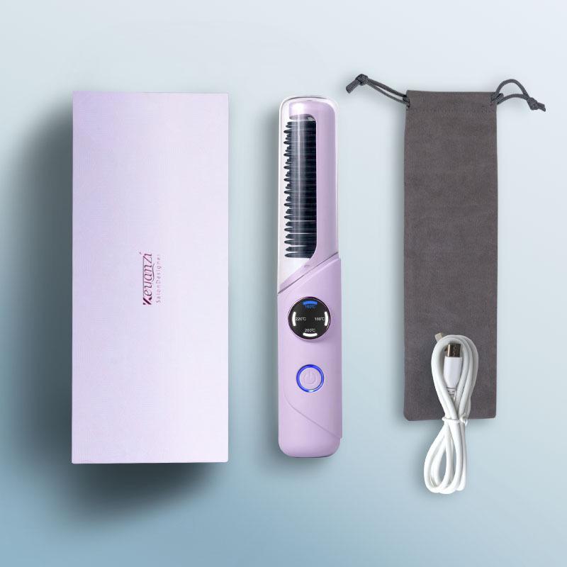 Portable Rechargeable Wireless Hair Straightening & Curling Comb - Negative Ion Technology for Damage-Free Styling