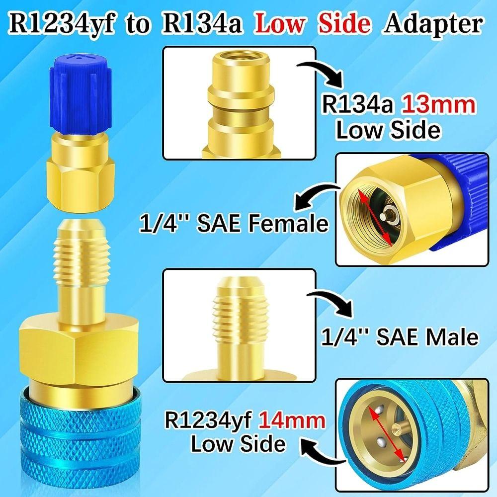 1/2Pcs High and Low Side R1234YF Quick Coupler Adapter AC Hose Fitting Connectors R1234YF To R134A
