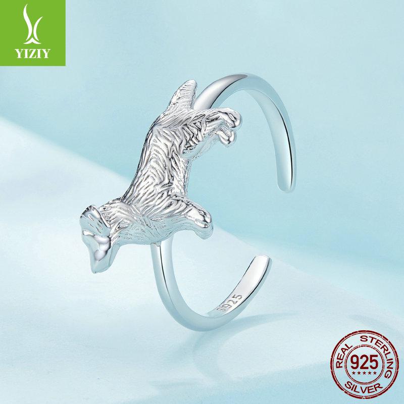 Yinziyun Cute Golden Retriever Puppy Open Ring - 925 Sterling Silver for Men & Women