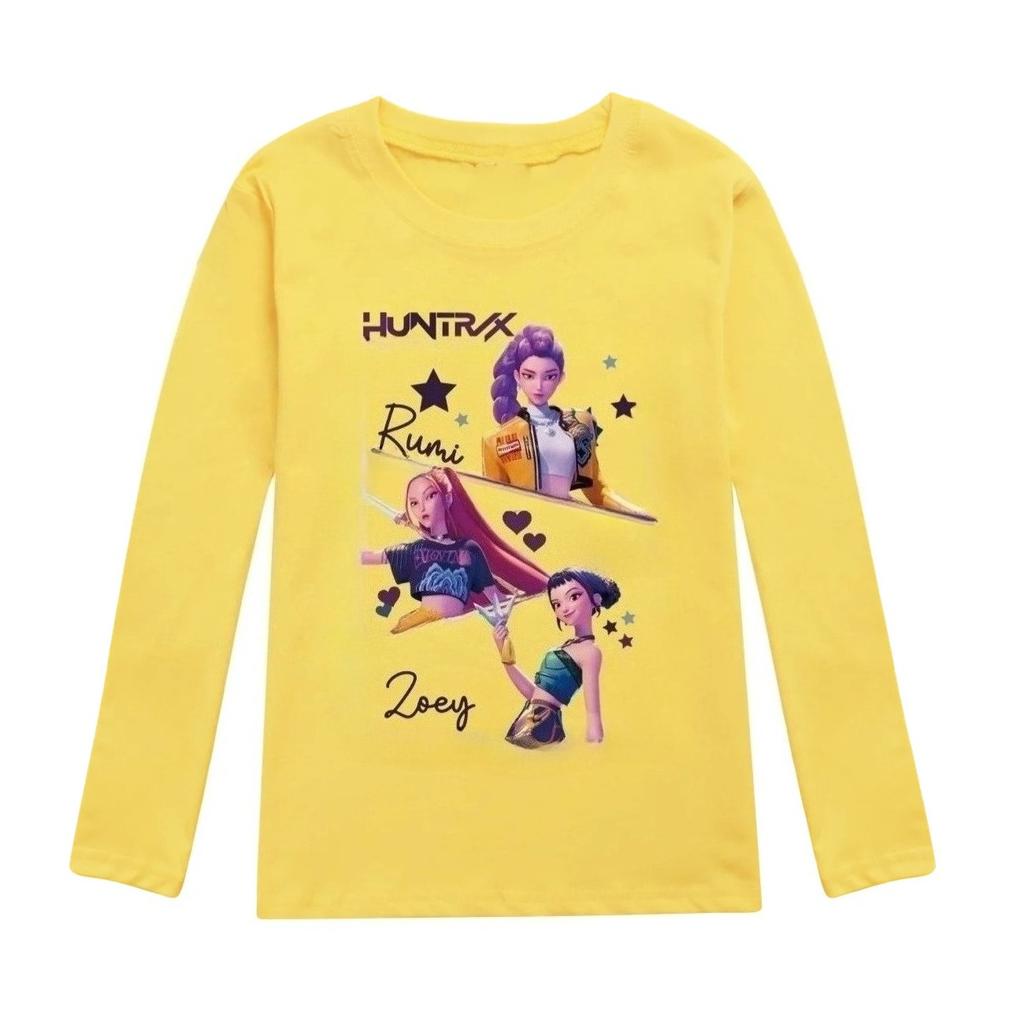 KPop Demon Hunters Kids Huntrix Long Sleeve T-Shirt Cartoon Casual O-Neck Top for Boys And Girls Fashion Loose Youth Clothing