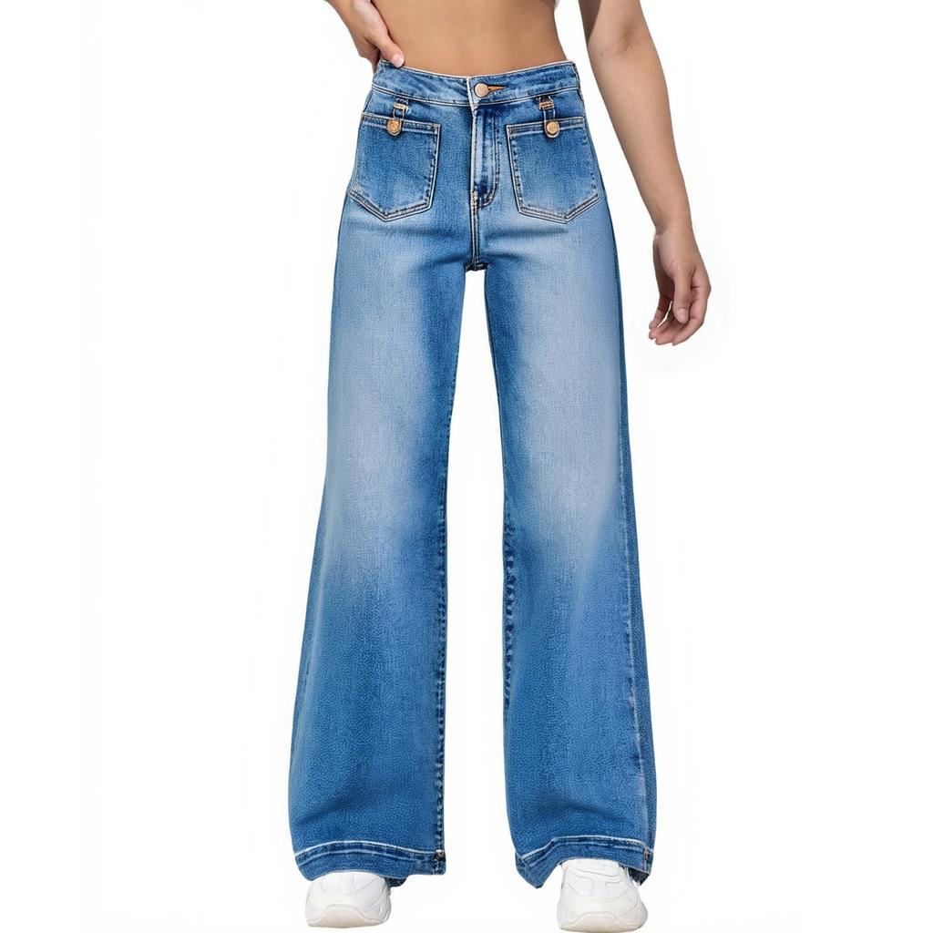 Pantalones vaqueros de mujer de cintura alta, lavados, de pierna recta, versátiles y de moda