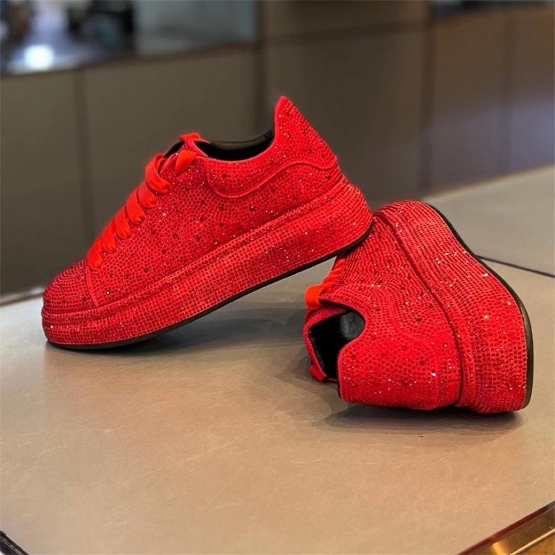 Zapatillas de lona para hombre de primavera europea, de caña baja, con diamantes calientes, color liso, con cordones, informales, tipo papá, bc
