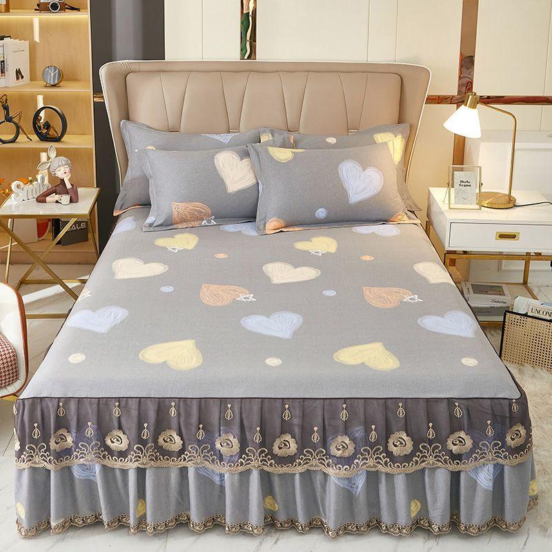 

3 шт./компл. Покрывало на кровать с кружевом, Нескользящее, Пыленепроницаемое, Дышащее и Эстетичное покрывало-юбка, Подходящее для всех сезонов, Защита для матраса 150*200CM