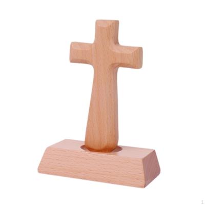 Catholic Wood Tabletop Cross Statue with Stand for Chapel Anniversary Decoration