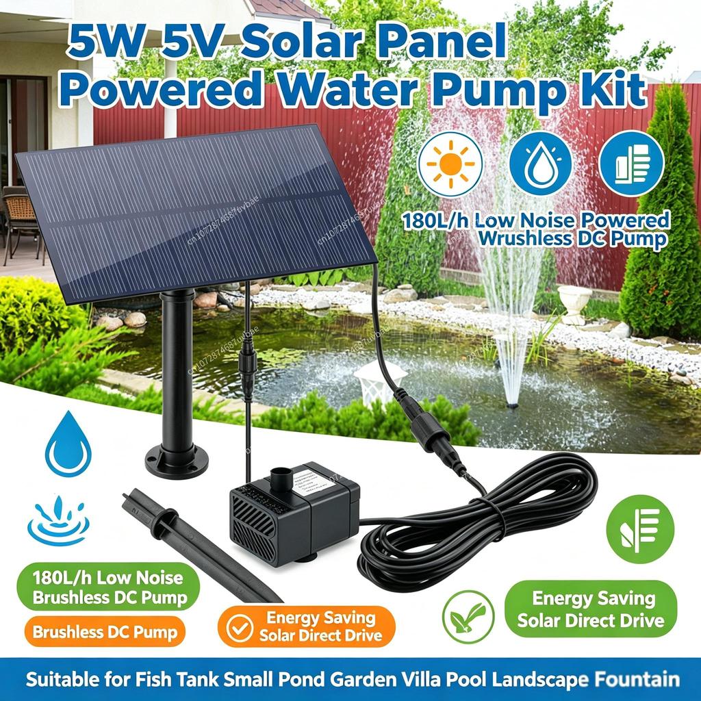 5W 5V Solar Panel Water Pump Garden Decoration with Stake Solar Panel Fountain Watering System Energy Saving Kits for Fish Tank