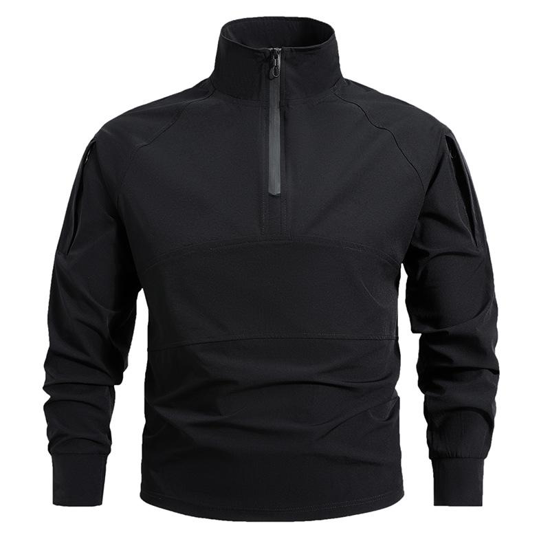 Jarní a podzimní outdoorové sportovní mikina s dlouhým rukávem a stojáčkem, ledově hedvábná elastická rychleschnoucí pánská trička s kapsou na zip