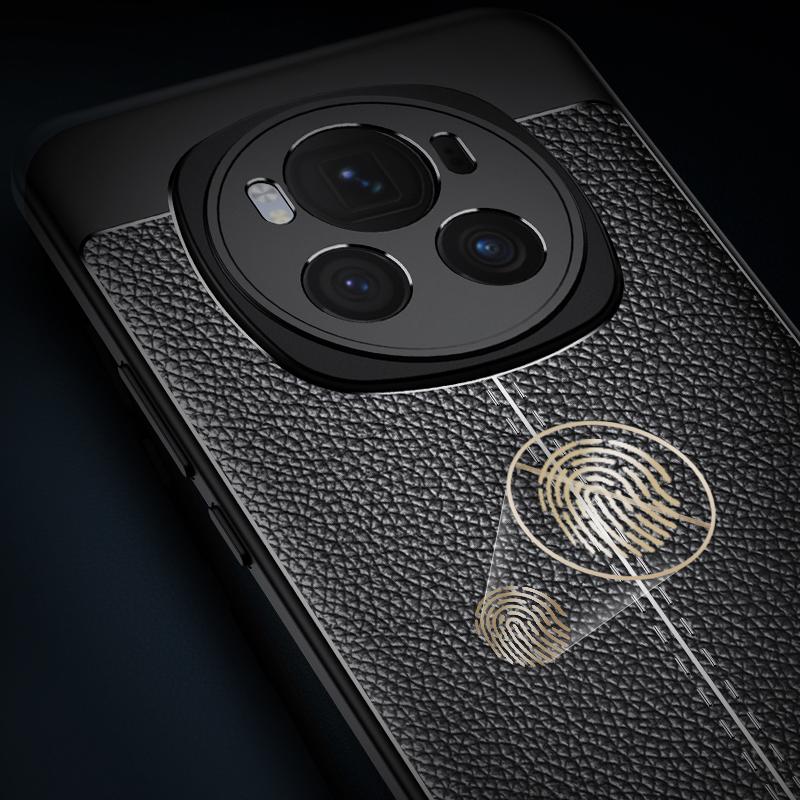 For Honor Magic6 Pro 5G Back Case Litchi Texture Soft PU Phone Protective Cover