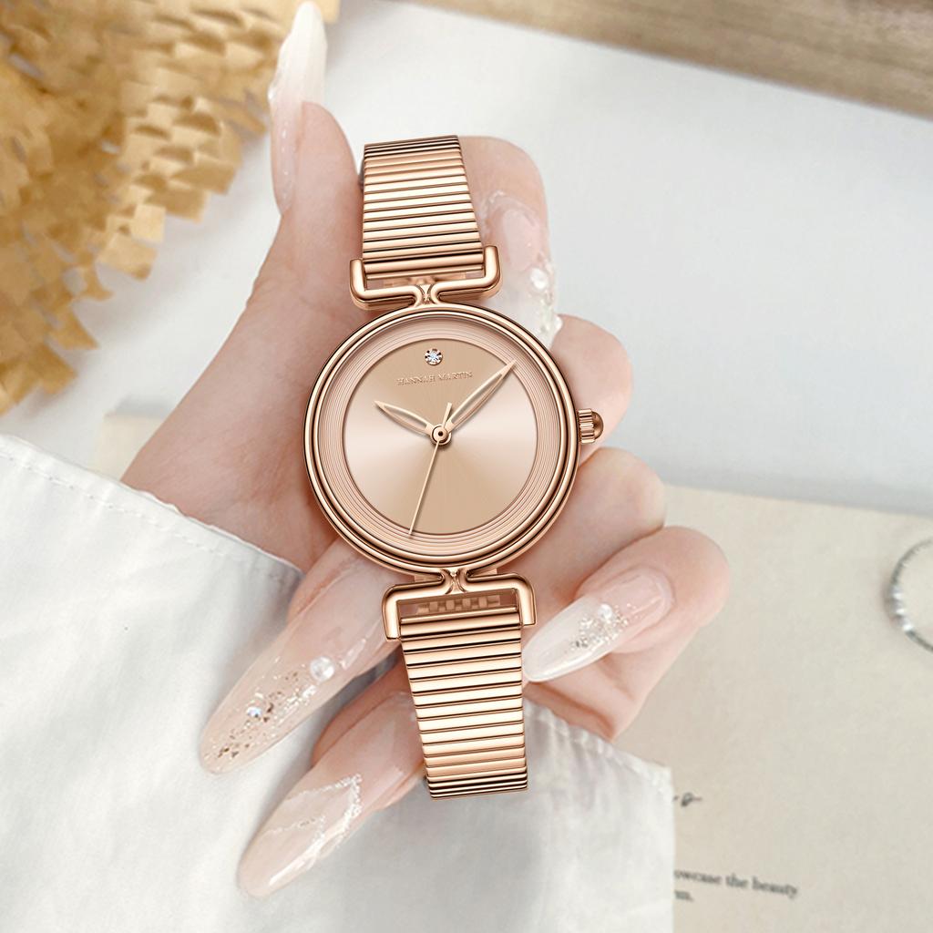 Hannah Martin New Women Watch Leisure Fashion 29mm Mini Dial Stainless Steel Mesh Strap Nordic Simple 3Bar Waterproof Watch