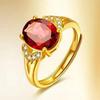 Gold-Plated Red Crystal Ring for Women - Adjustable European Style with Ruby and Full Micro-Paved Zirconia.