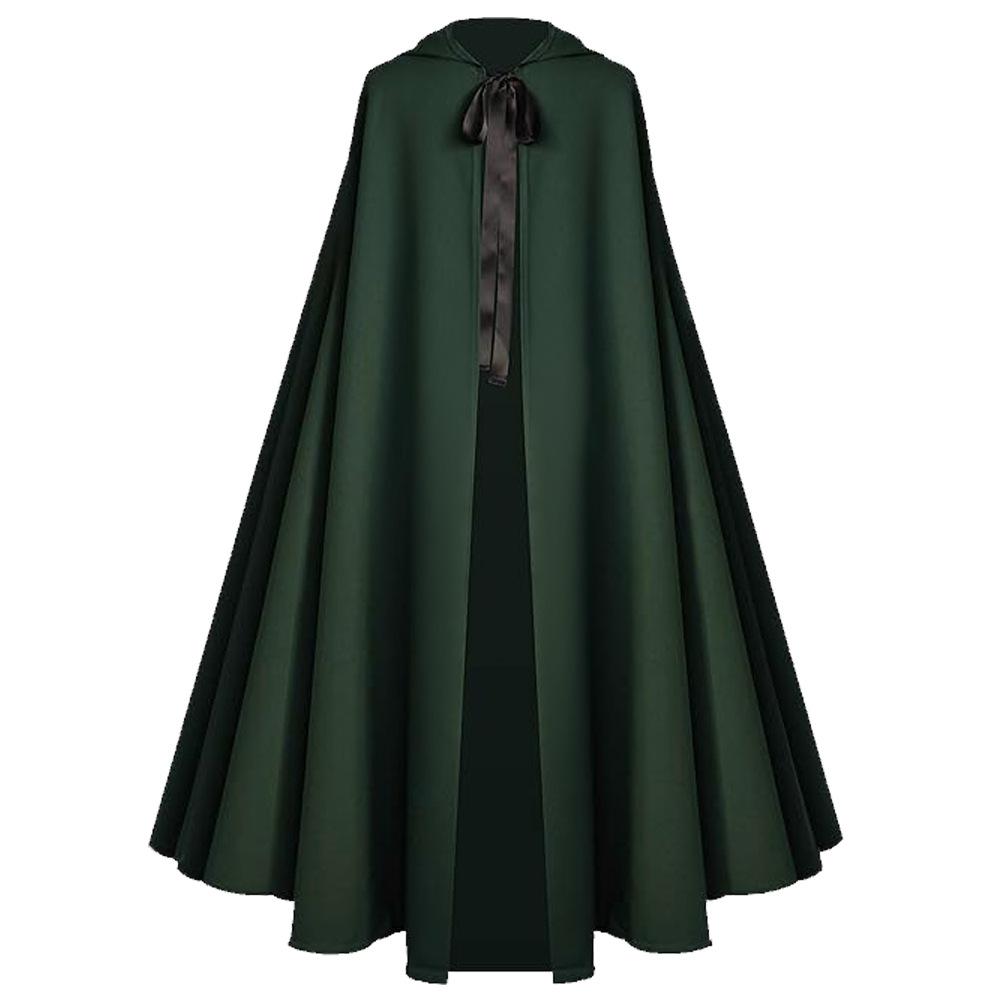 Medieval Grim Reaper Halloween Costume Cloak Cape Adult Cosplay Stage Performance Robe with Hood Gothic Black