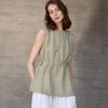 Johnature Round-neck Women Vest Camisole Summer Tie-loose Sleeveless Top Simple Sleeveless Tops