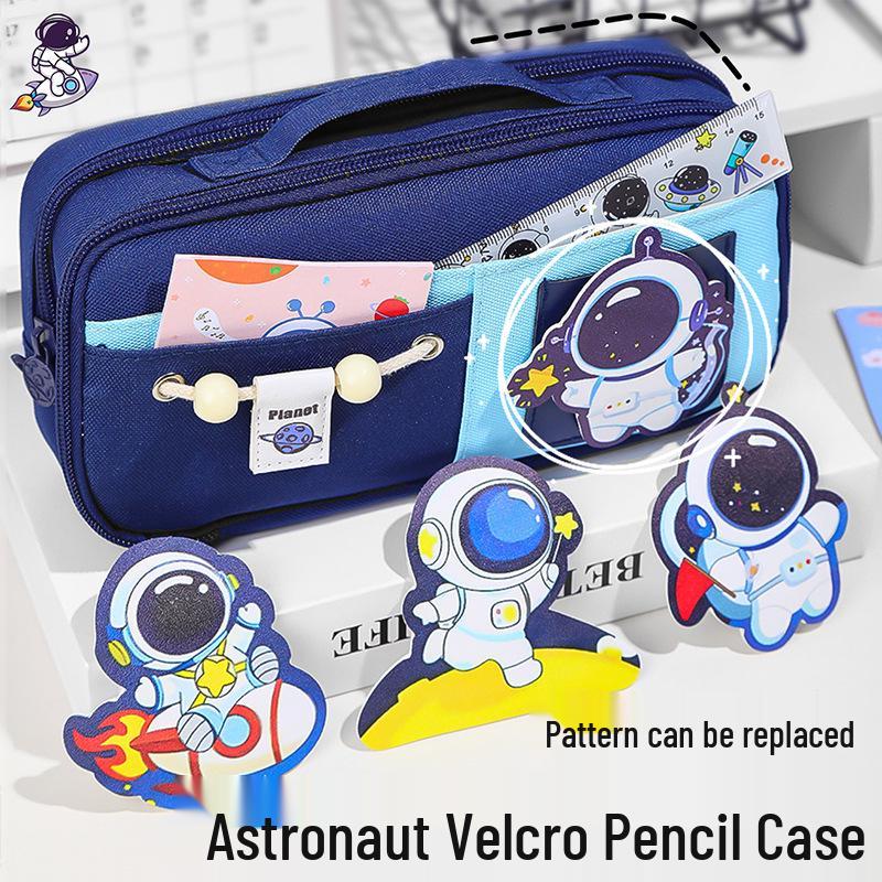 Send Astronaut Velcro! Boys' Black Dirt-Resistant Pencil Case, Hand-Carry, Large Capacity, New 2025 Style.