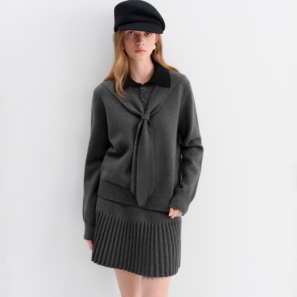 WEDNESDAY DELIGHT Wd_College Tie Collar Knit Top