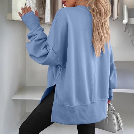 Women's Casual Crew Neck Sweatshirt Oversized Long Sleeve Pullover Tops Soft Side Slit Fall Loose Outfit