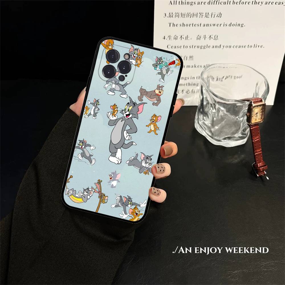 Animated T-Tom And J-Jerry Phone Case For Iphone 16 15 17 13 14 12 11 Pro Max Plus Black Shell Cover Case