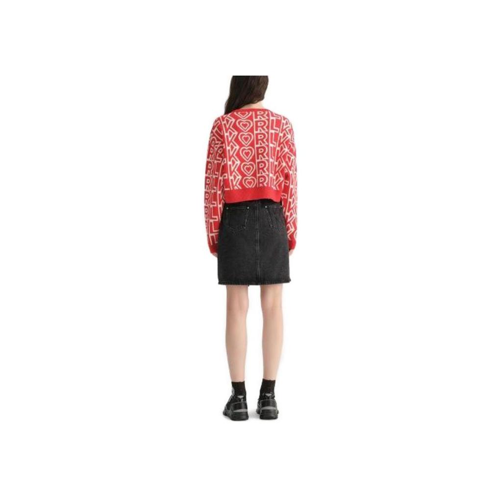 Karl Lagerfeld Casual Commuting Light Luxury Color Block Letter Pattern Jacquard Long Sleeve Knit Sweater Women sweater Red E37W2049500