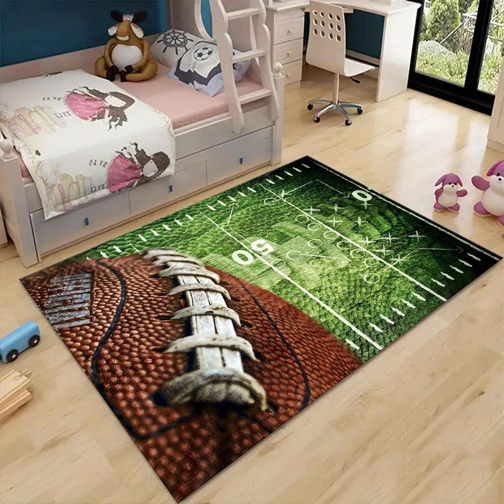 Non Slip Rugby Area Rug Football Room Rug American Football Field Rug Soft Boys Room Rug Game Room Carpet for Kids Rooms
