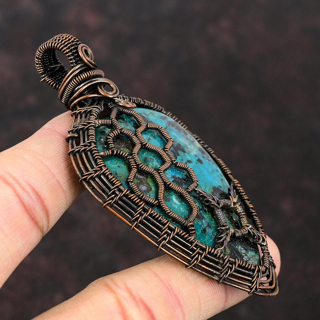 Chrysocolla Pendant Gemstone Pendant Copper Wire Wrapped Pendant Honeycomb Pendant Copper Jewelry Handmade Gemstone Pendant Gift For Mother