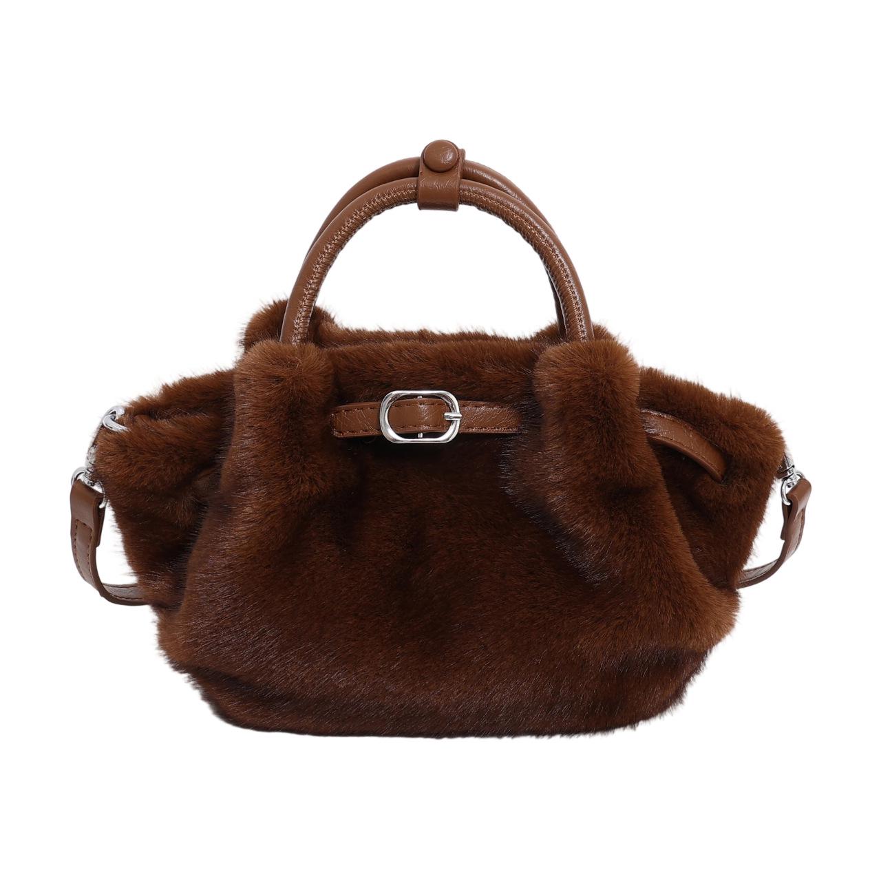 Универсальная плюшевая сумка 2025: Женская высококачественная сумка-пельмень на одно плечо и через плечо кофейный