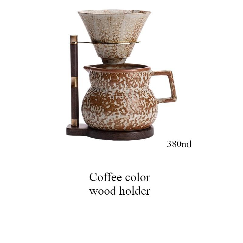 Набор для приготовления кофе методом пуровер, винтажный керамический пуровер для кофе с деревянной подставкой, для дома, кафе, ресторана, кемпинга