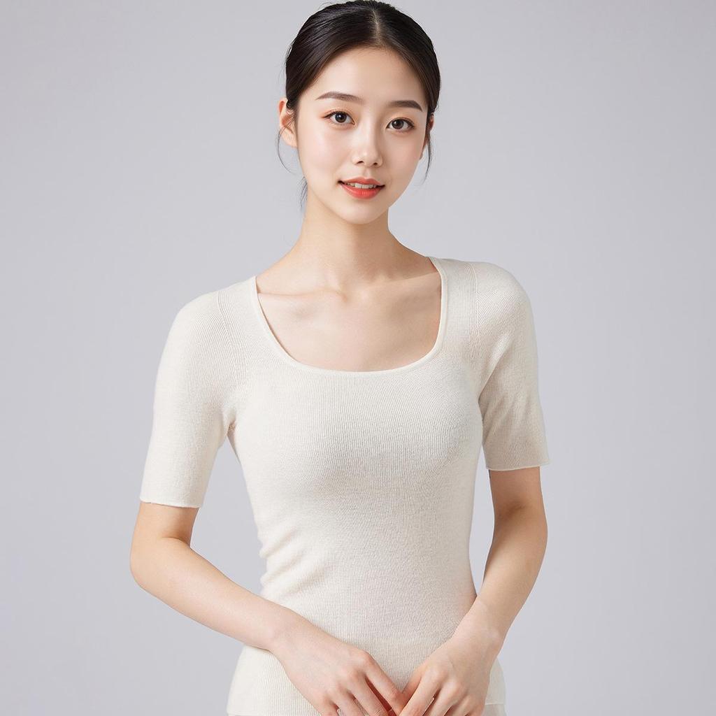 Women's U-neck Merino Wool Sweater - Short Sleeve Pullover, Autumn/Winter Knitwear.