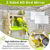 Bird Mirror Toy Perch, 2-Sided Hd Parakeet Mirrors & 2 Cotton-Wrapped Perches for Multiple Birds, Wooden Frame Hanging Parrot Swing for Cage, Safe No