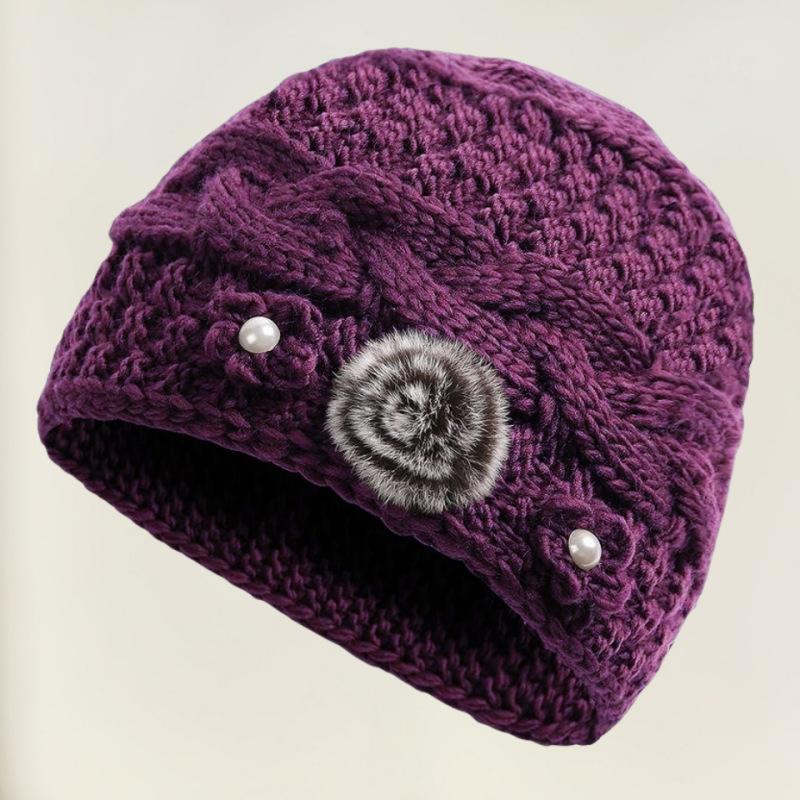 Winter New Middle-aged and Elderly Mothers' Hats with Velvet and Thickening Grandma Pullover Hats with Ear Protection and Warm Knitted Woolen Hats