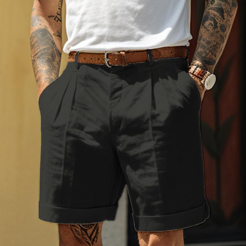 Men's Shorts, Linen Shorts, Summer Pleated Pockets, Pleated Outdoor Shorts