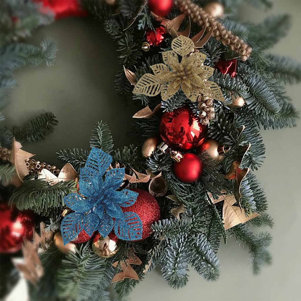 Christmas Flower Artificial Plastic Fake Flowers Holiday Home Decor Xmas Wreath Ornament DIY Craft Supplies