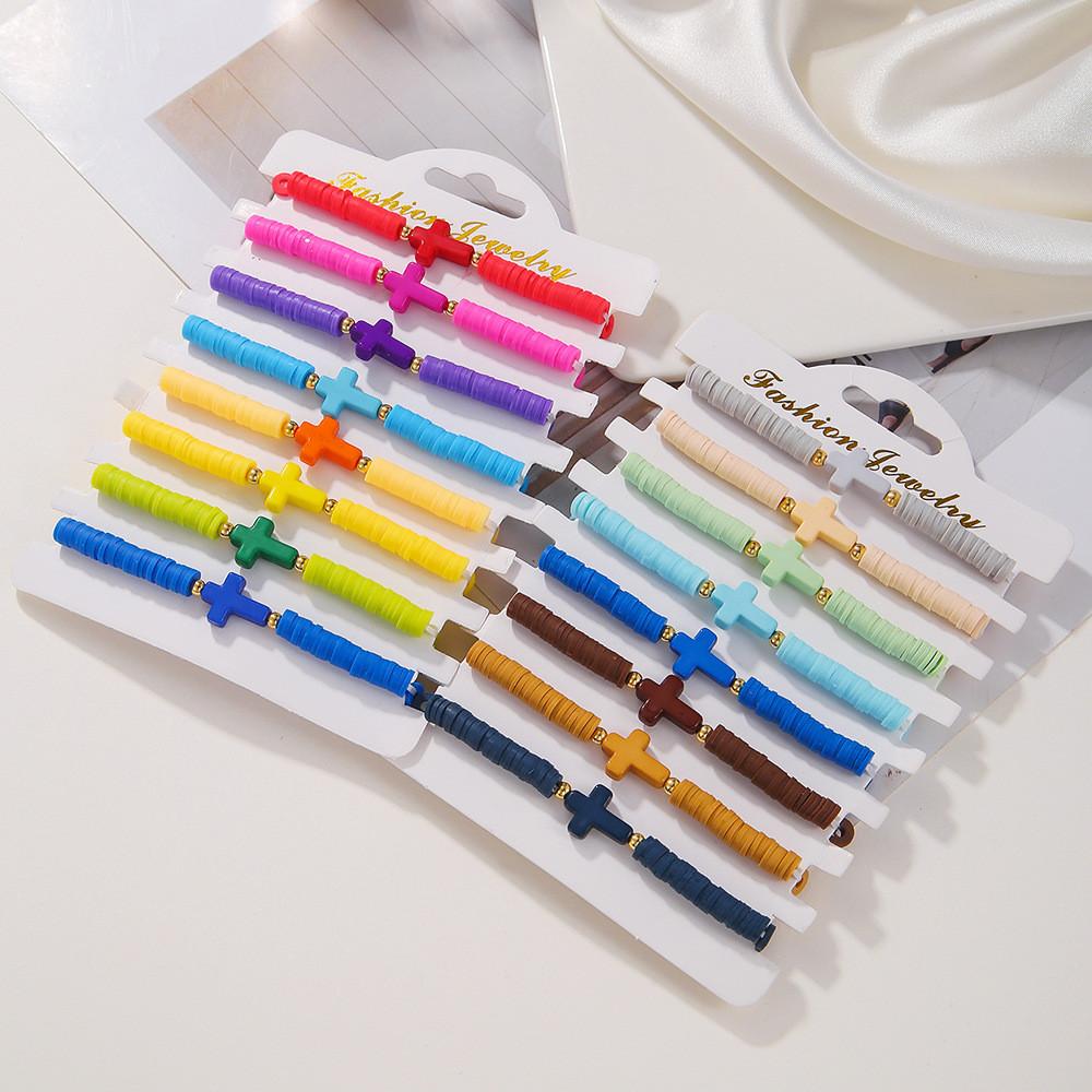 Bohemian Buntes Polymer Clay Kreuzarmbänder Set Mit Geometrischem Design Für Reise Souvenir Geschenk