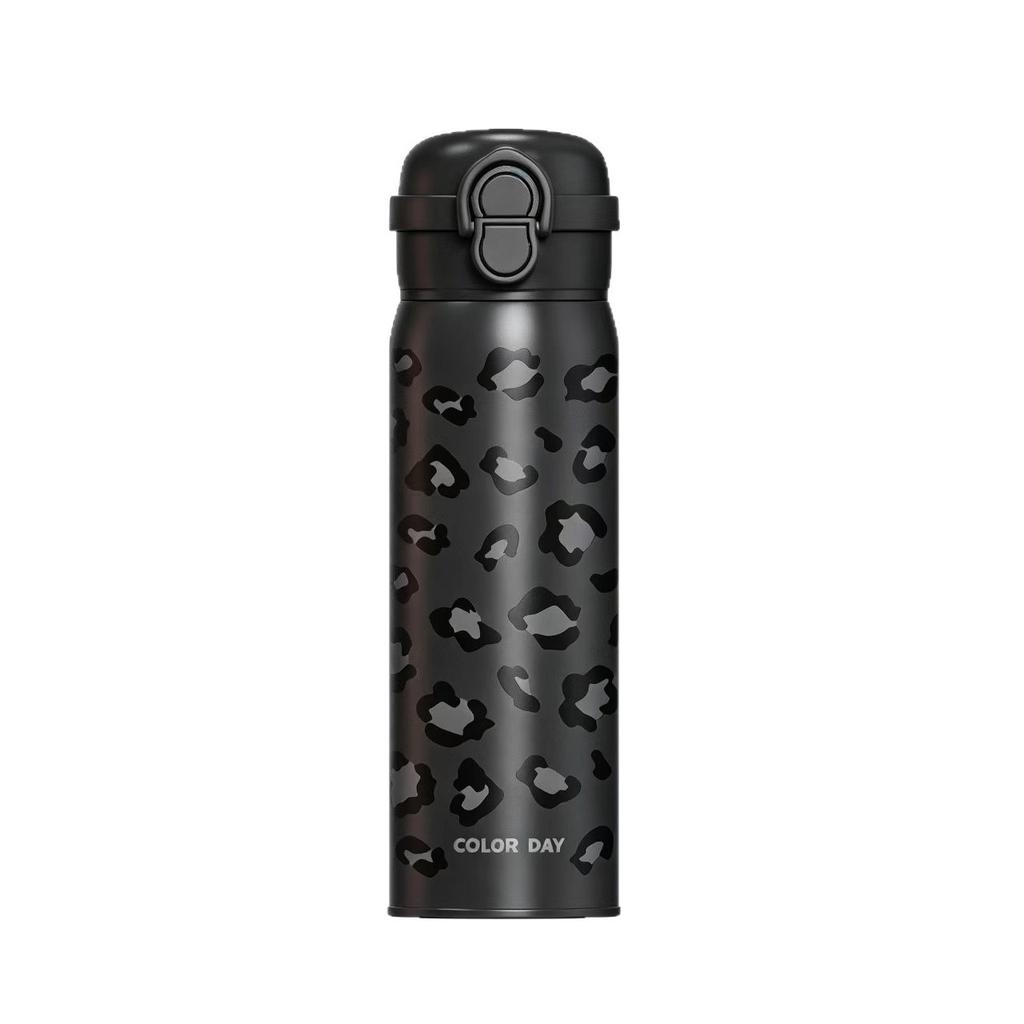 Water Bottle Leopard Print Double Drink Portable Thermos Cup Cute Student Stainless Steel Water Cup with Straw Direct Drinking Cup
