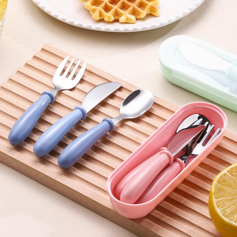 Adorable Toddler-Friendly Stainless Steel Cutlery Set: Portable Knife, Fork, and Spoon for Feeding Training