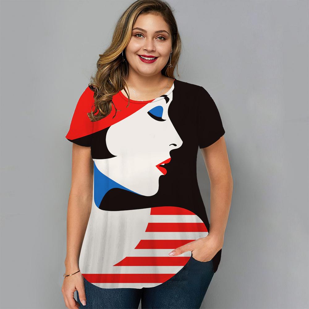 

Женские футболки с коротким рукавом, летняя женская футболка с цветочным принтом, женские повседневные топы, футболки большого размера с круглым воротником, пуловеры, футболка 7XL