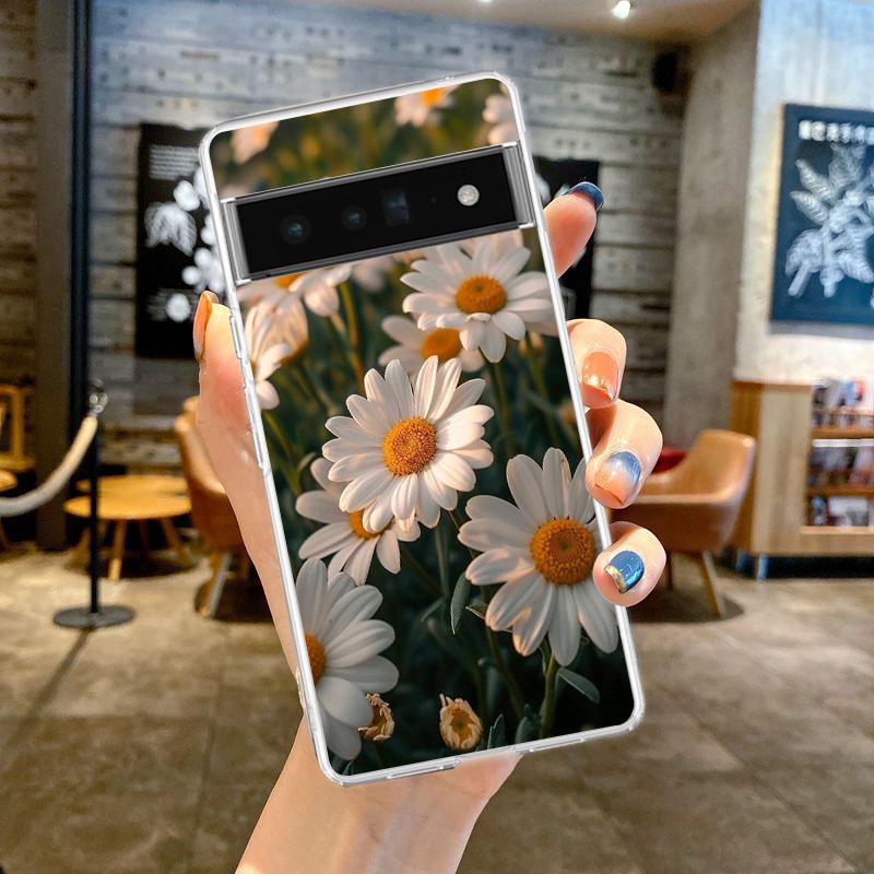 For Google Pixel 10 Pro Clear Phone Case Pixel 9 Pro XL Pixel 8 Pro 9A 8A 7A 7 6A 6 Pro Soft TPU Cover Soft Pale Little Flower