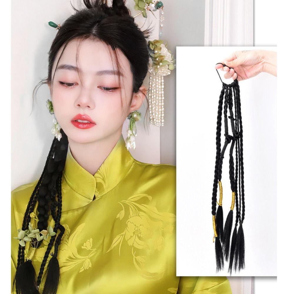 Band Hair Ring Retro Hairpieces Boxing Braids Wig Synthetic Braided Ponytail Long Braiding Braid