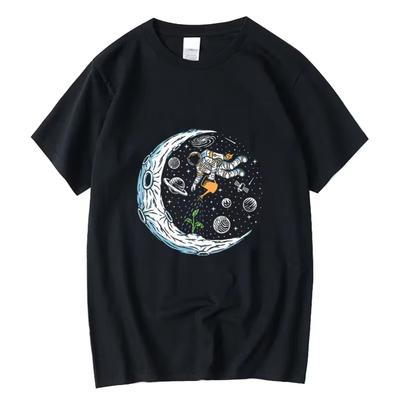 Summer Men's T-shirt 100% Cotton Casual Funny Astronaut Design Print Loose O-neck T Shirt for Men Short Sleeve T-shirt Male Tops