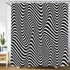 Black And White Geometry Print Bath Curtain Simple Art Abstract Waterproof Shower Curtains For Bathroom With 12Pcs Plastic Hooks