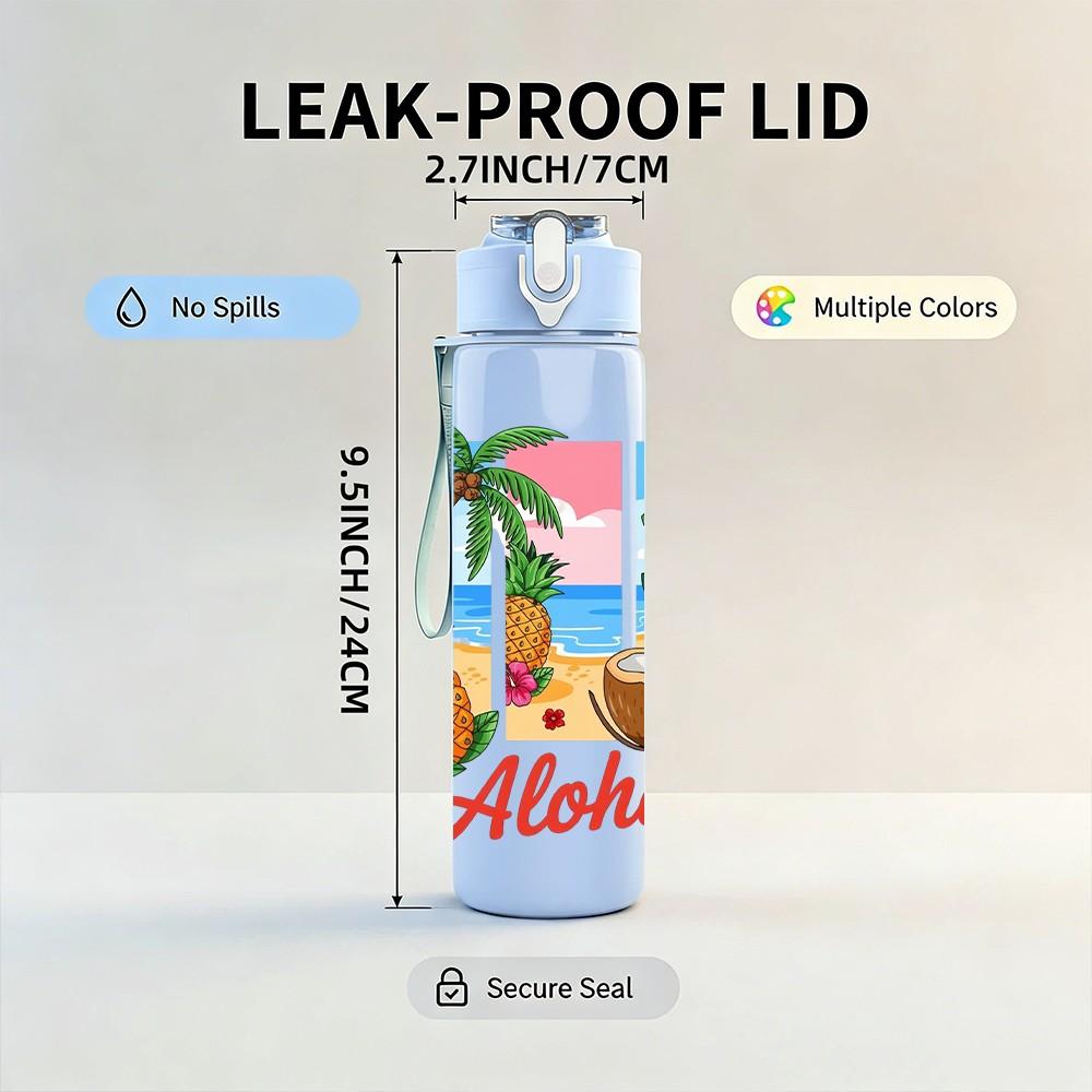 1PC Aloha Tropical Fruit 750ml Color Plastic Sports Water Bottle Leakproof Flip Straw Lid Suitable for Sports Office Home Use