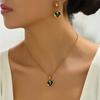 Fashion Gold Plated Jewelry Set - Black Enamel Rose Pendant Necklace and Earrings, Minimalist Women's Daily Wear