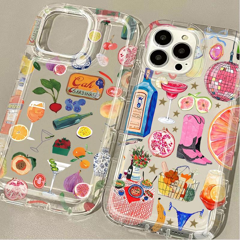 Phone Case For IPhone 16 15 14 13 12 11 Pro Max Plus 7 8 Plus 2020 Shockproof Silicone Cover Summer Disco Cocktail Fruit Case