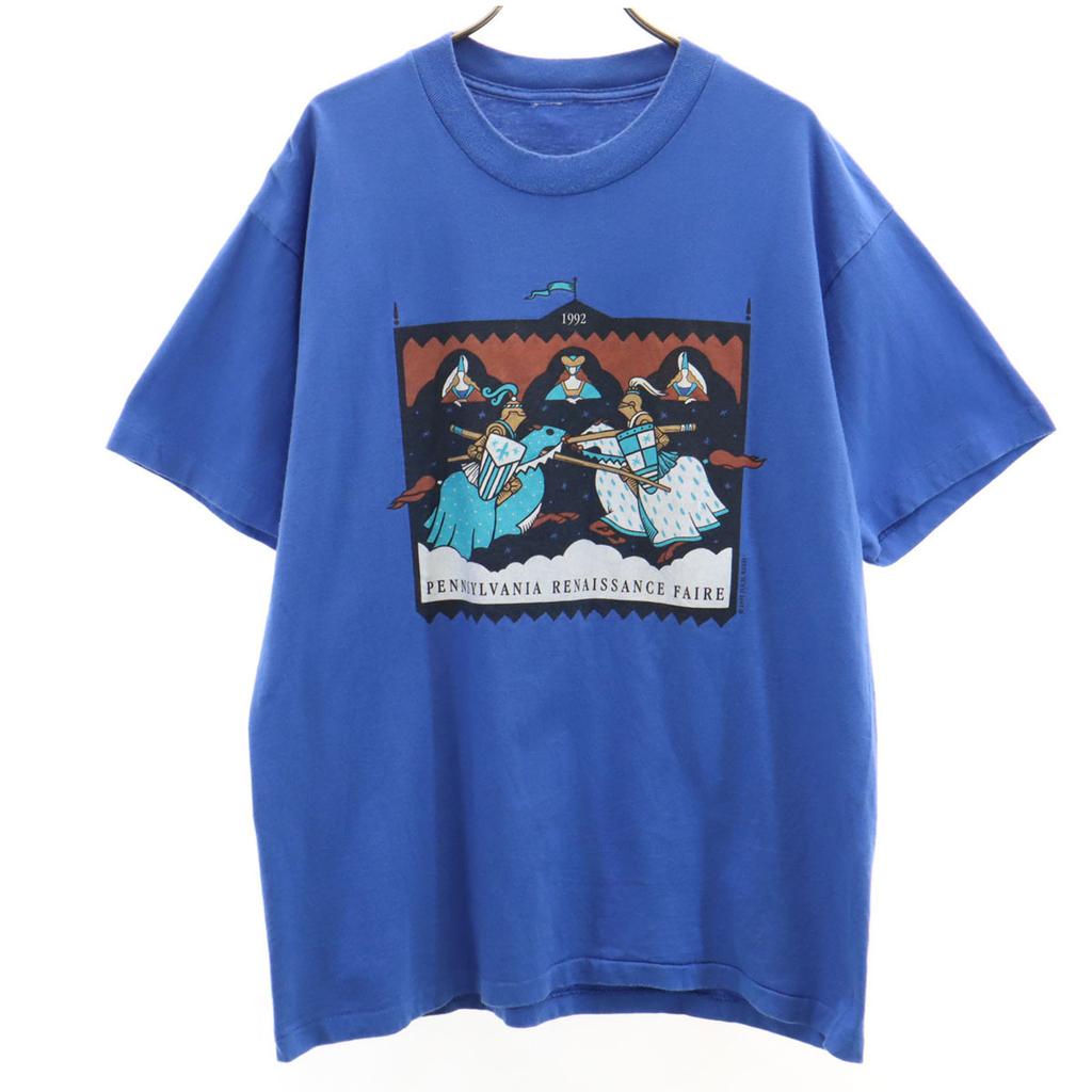 OLD 90s Print Short sleeve T-shirt blue Single stitch Men's Used
