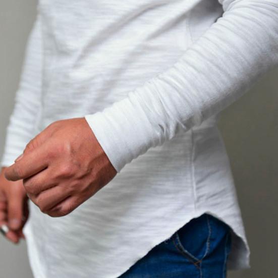 Herren T-Shirt Einfarbige Unregelmäßiger Saum Frühling Herbst Rundhalsausschnitt Langes Hemd für den täglichen Gebrauch