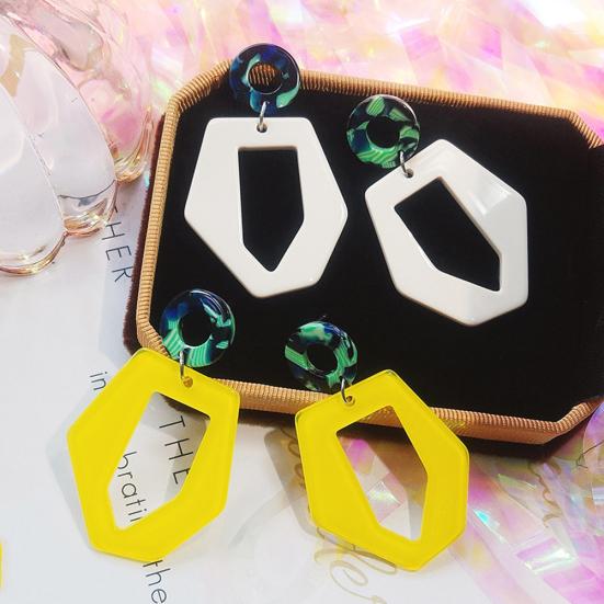 Circle Hollow Hexagon Acrylic Long Dangle Women Stud Earrings Jewelry