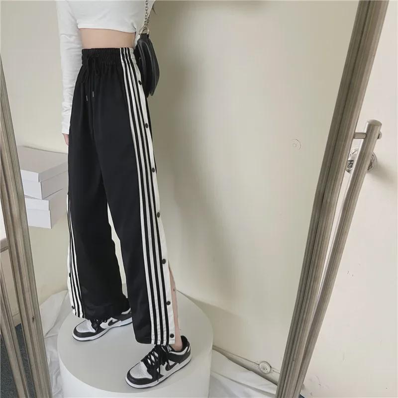 2024 Autumn Women's Casual Wide-Leg Split Button Trousers - Korean Chic Design.