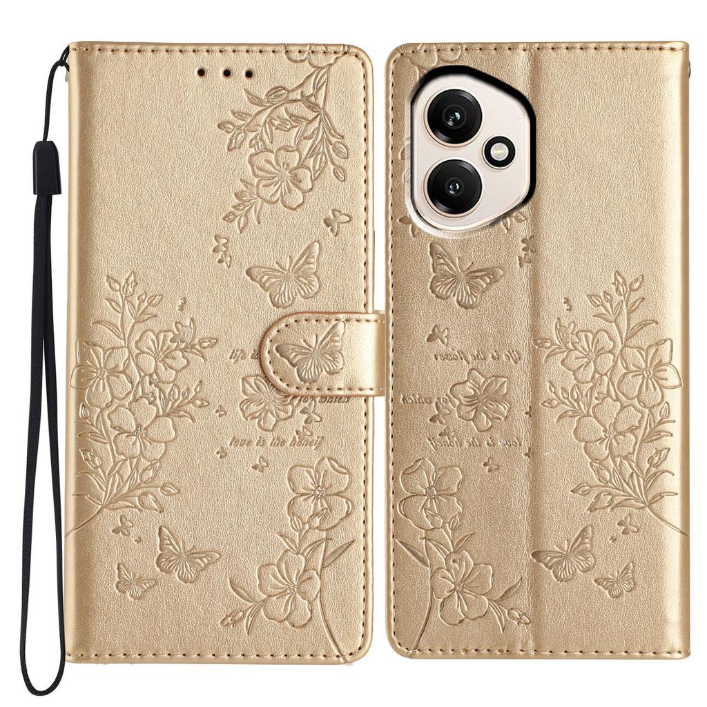 Für Honor 400 5G (Global) Brieftasche Handyhülle Schmetterling Floral Prägung Leder Klapphülle mit Riemen