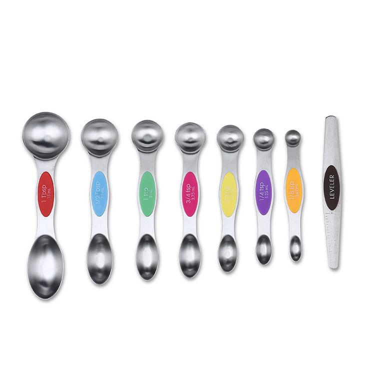 Magnetic Stackable 430 Stainless Steel Double-Ended Measuring Spoon Set with Scale