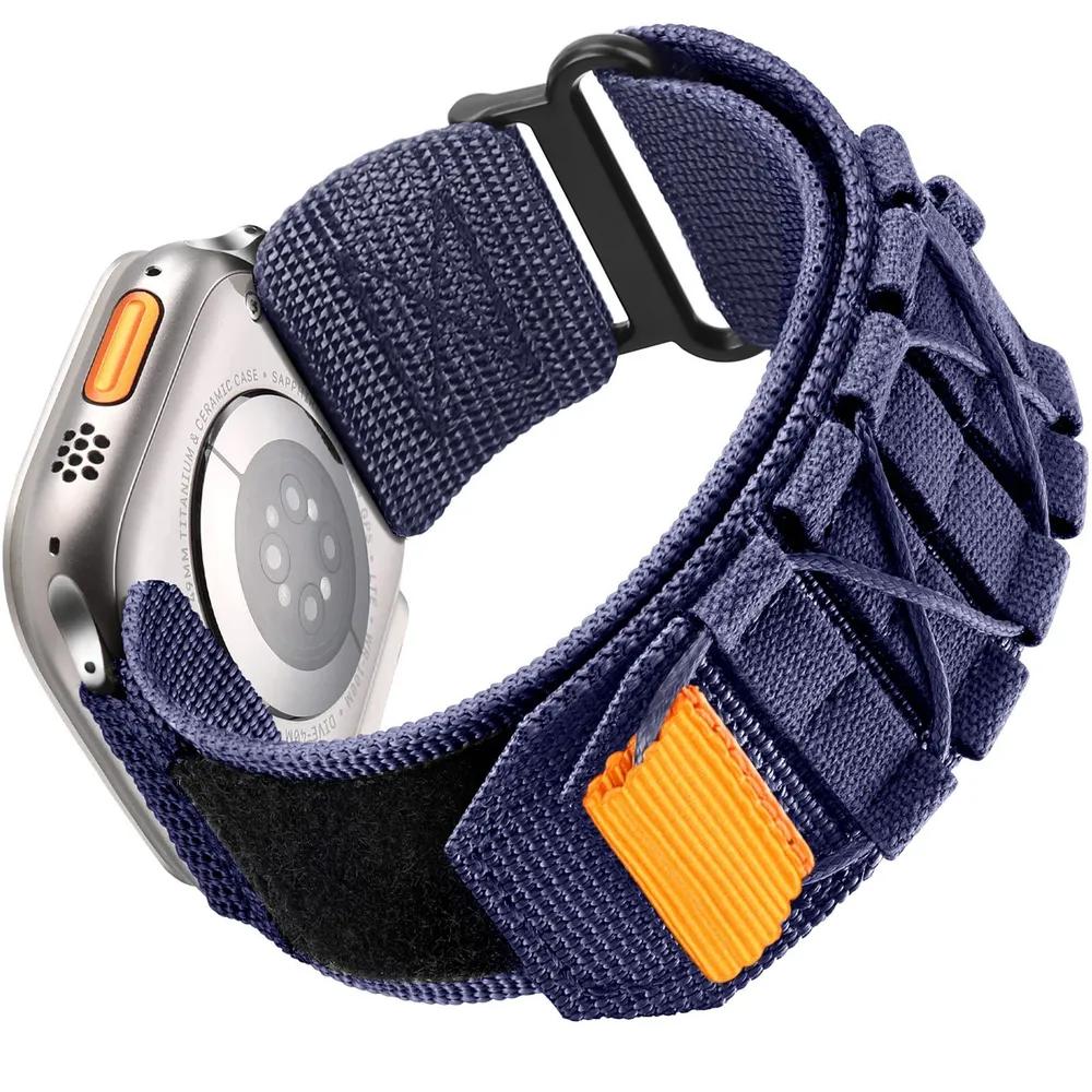 

Нейлоновий ремінець для спортивних годинників Apple Watch Ultra 2 49 мм 9 8 7 6 5 4 3 SE 38 40 41 42 44 45 мм Браслет із липучки For apple 42/44/45/49 темно-синього кольору