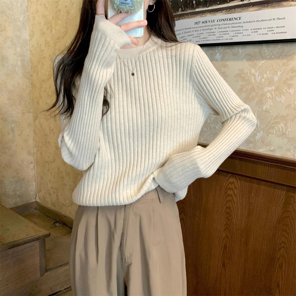 Spring New Niche Chic Pit Strip Knitted Sweater Women's Simple Inner Top Soft Waxy Bottoming Shirt