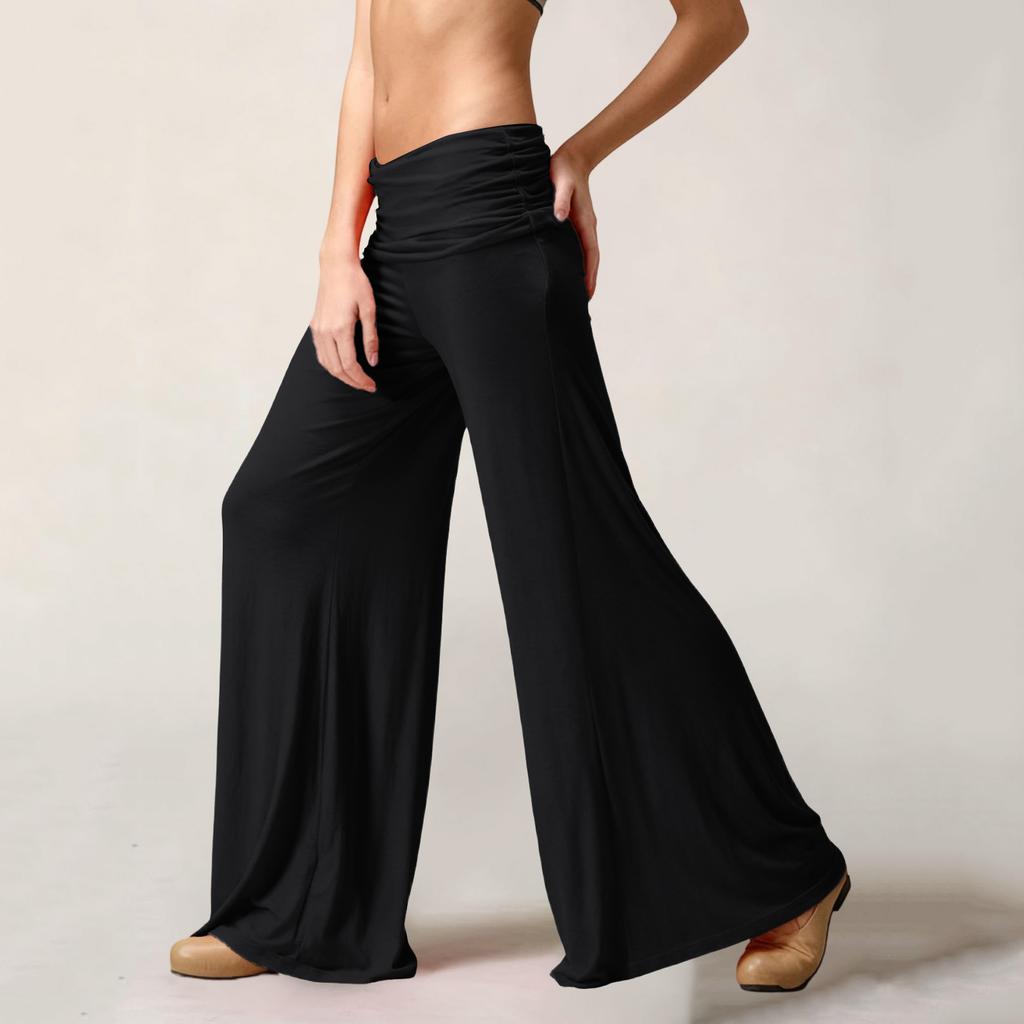 Women's Fashion Ruched Yoga Pants, Pocketless, Loose And Casual Wide-Leg Trousers